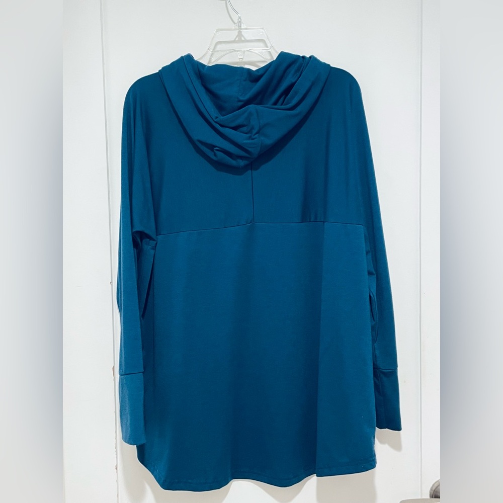 🎈3/$39 LuLaRoe “Amber” Teal Turquoise Blue Pullover Hoodie | Kangaroo Pocket - Picture 5 of 9